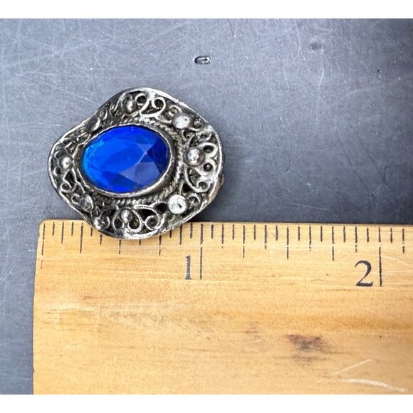 Vintage 80s Silver Blue Purple Faux Cabochon Tone Clip-On Earrings Lot 4 Pairs - Picture 12 of 13